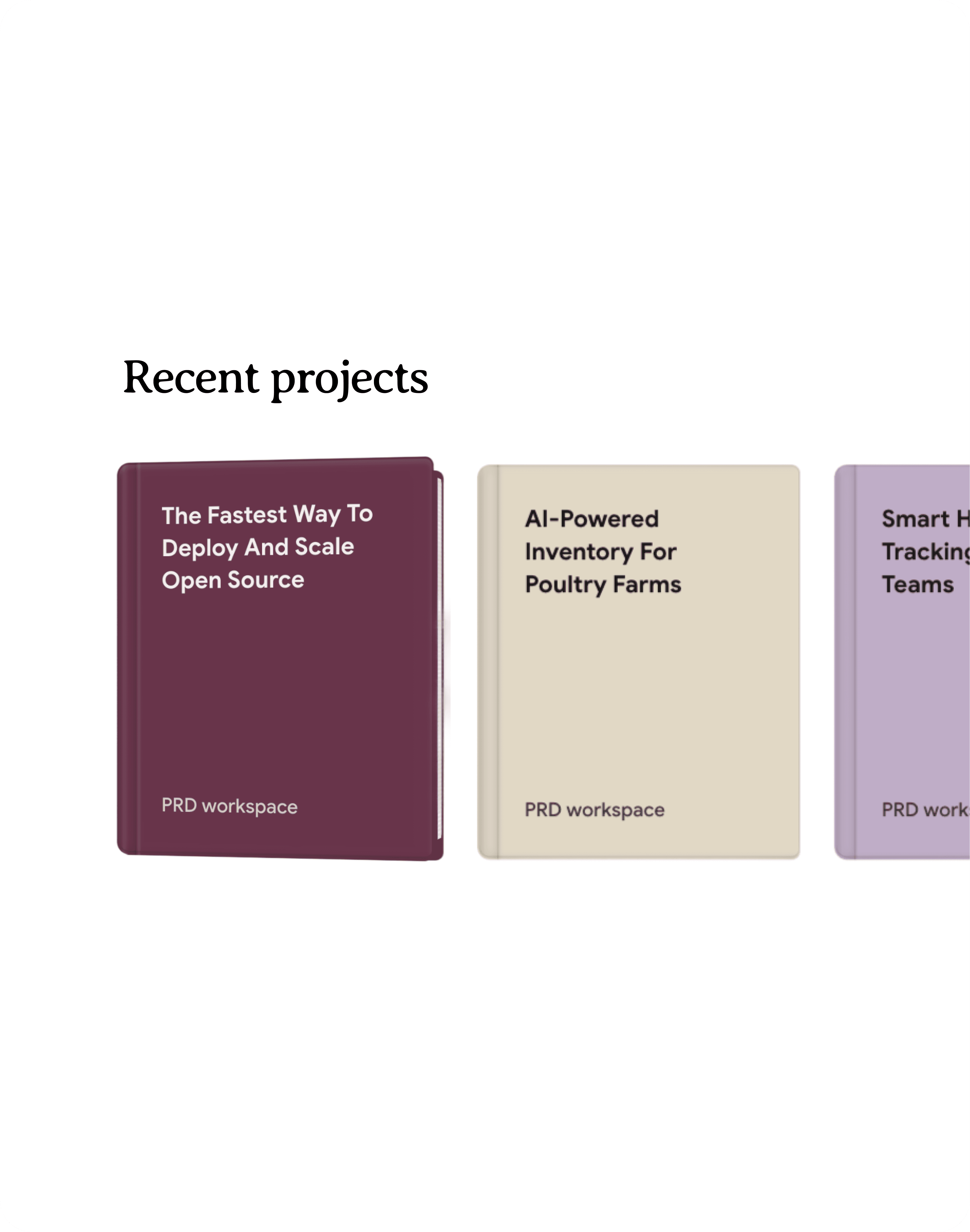 Bloom workspace: project cards