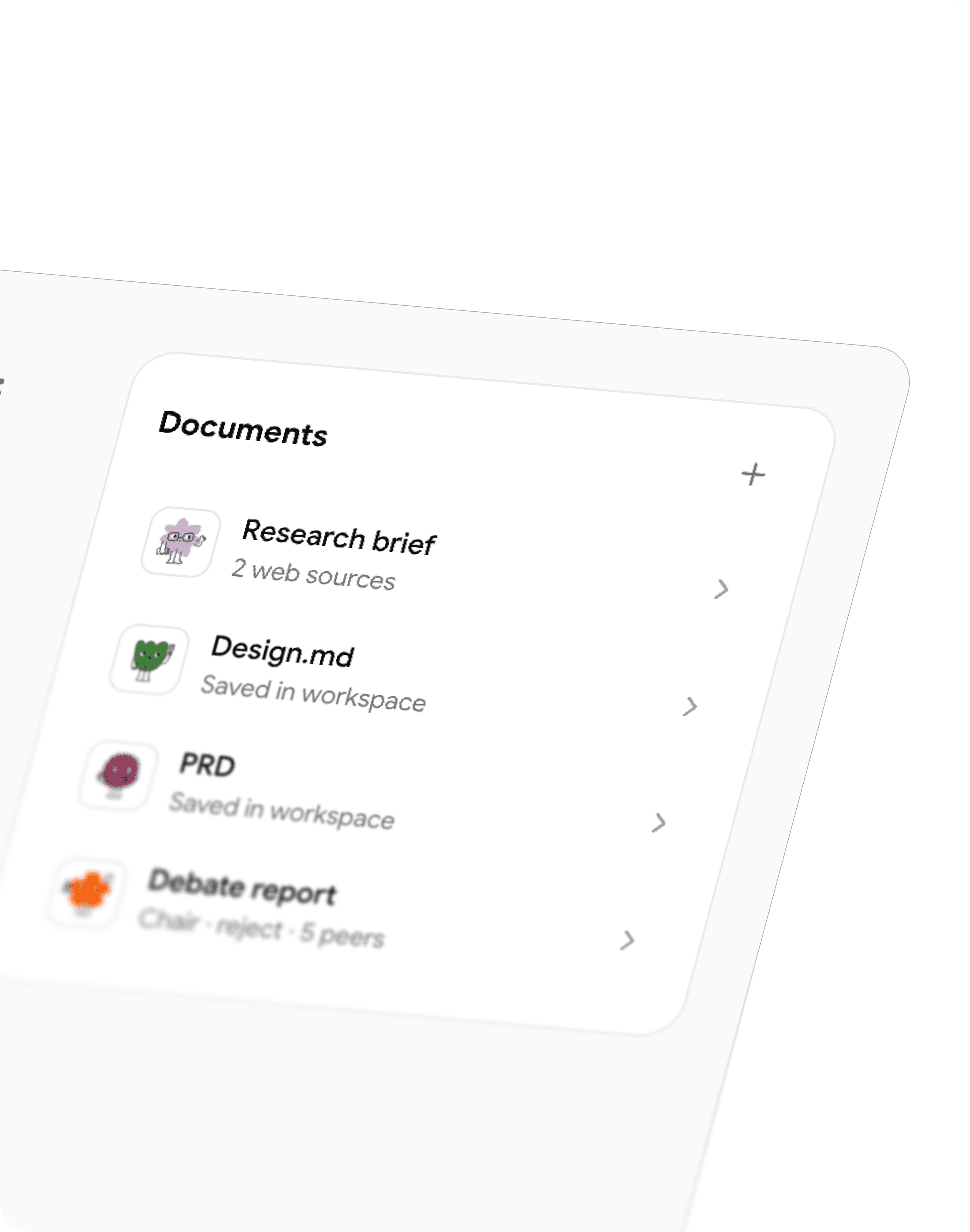 Bloom workspace: documents and file list